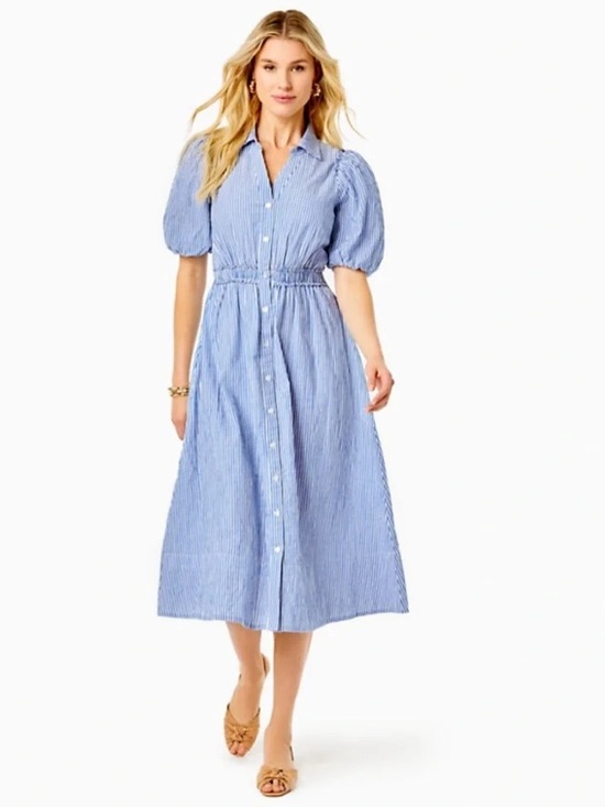 Lilly Pulitzer Dresses & Skirts - Lilly Pulitzer Tassie Midi Dress Oxford Stripe Coastal Blue Size 6 cotton
